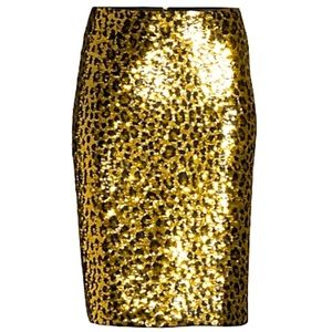 Michael Kors Dark Carmel Leopard Print Sequin Pencil Skirt Size X-Small